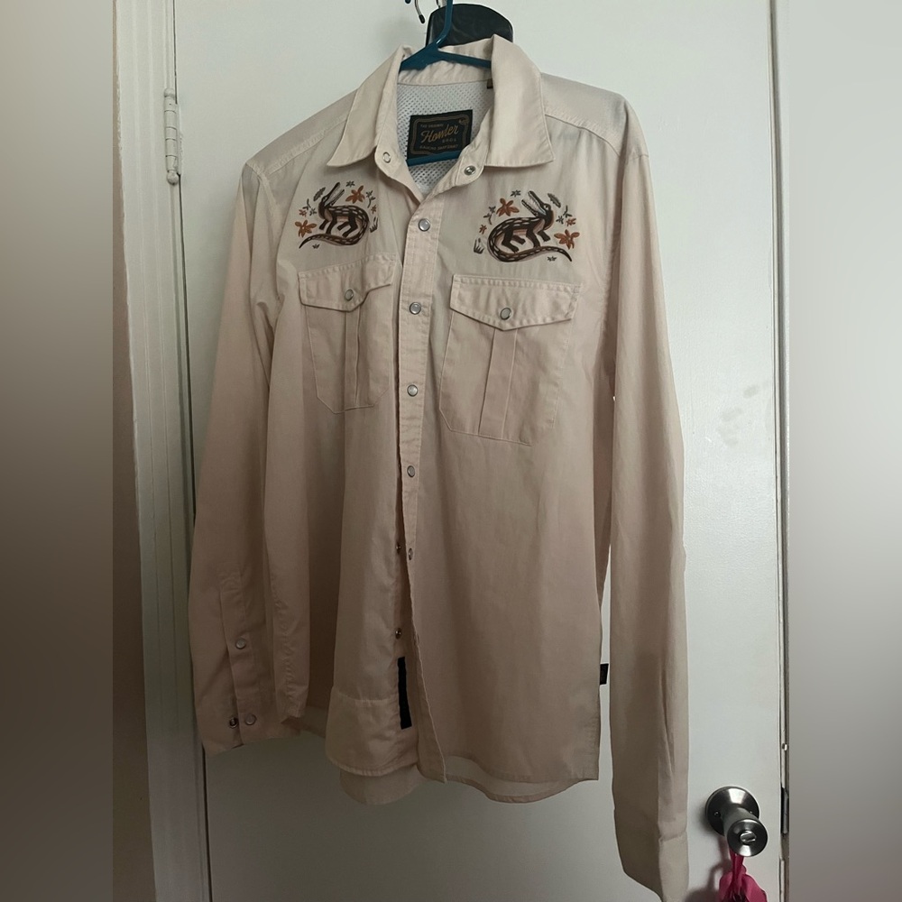 Howler Brothers Cream Lightweight Shirt Jacket Embroidered